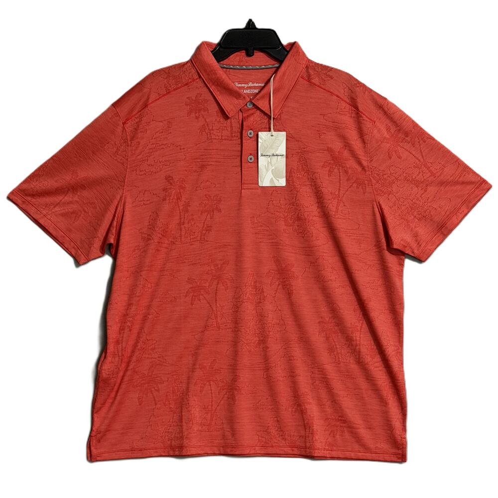 Tommy Bahama Shirt Men's XXL "Palm Coast Isles" Polo Shirt Red Flash NEW